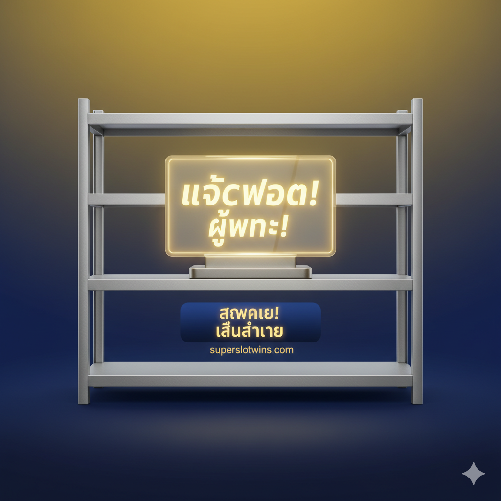 A clean, decisive conclusion image that acts as a call to action. A perfectly organized, minimalistic metal shelf is centered in the frame. On this shelf rests a single, clear slot machine screen glowing brightly and displaying a huge 'JACKPOT' or 'WINNER' message. Below the screen, the shadow subtly forms a button or sign encouraging 'Sign Up' or 'Play Now.' The background is a clean, premium gradient (gold and dark blue), emphasizing the final, clear, and organized path to victory available on the site.