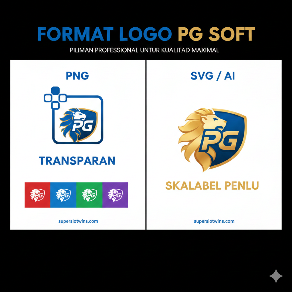 Gambar yang secara visual menjelaskan keunggulan PNG transparan. Tunjukkan dua skenario: di sebelah kiri, sebuah logo (misalnya logo hitam/putih PG Soft) diletakkan di atas latar belakang dengan pola rumit (seperti spanduk afiliasi berwarna-warni) dengan 'kotak putih yang mengganggu' (menunjukkan format JPG atau PNG non-transparan). Di sebelah kanan, logo yang sama 'melayang' mulus di atas latar belakang yang sama tanpa batas putih, secara visual menjelaskan 'transparansi PNG'. Gunakan garis panah atau teks 'PERBEDAAN' untuk membandingkan kedua sisi. Gaya harus bersih dan instruktif dengan warna kontras (misalnya logo hijau neon pada spanduk gelap) untuk menonjolkan fitur transparansi sebagai solusi desain yang profesional.