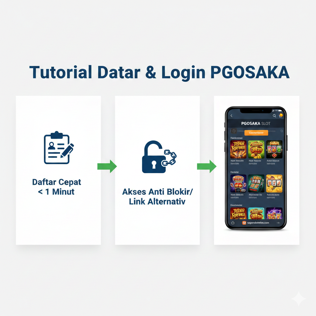 Ilustrasi tutorial langkah demi langkah yang sederhana untuk proses 'Daftar' dan 'Login'. Tampilkan dua panel terpisah. Panel pertama (Daftar) menunjukkan formulir pendaftaran virtual dengan kolom-kolom data yang terisi, menunjuk ke tombol 'DAFTAR SEKARANG' besar. Panel kedua (Login) menunjukkan antarmuka situs slot dengan kolom username/password, menunjuk ke tombol 'LOGIN'. Gunakan warna primer yang jelas dan ikon panah besar untuk memandu pengguna melalui prosesnya, menekankan kecepatan dan kemudahan (misalnya 'Kurang dari 1 Menit'). Latar belakang harus bersih dan profesional, mungkin dengan sedikit sentuhan tema 'superslotwins.com'.