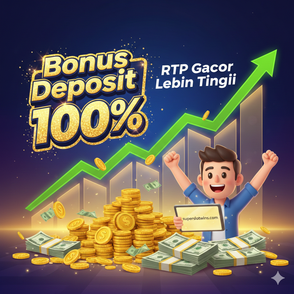 教程指导图,展示在 superslotwins.com 上“Daftar & Login”的步骤。图片应采用流程图或分步指示的风格。从左到右或从上到下展示3个关键步骤:1. 点击“DAFTAR”按钮(用手的图标点击按钮);2. 填写注册表格(表格输入框的简洁图标);3. 成功登录并获得“Bonus 100%”(一个带着星星和百分比符号的宝箱)。使用干净、现代的UI元素,配以印度尼西亚语的简短标题如“Panduan Cepat Login & Daftar”.