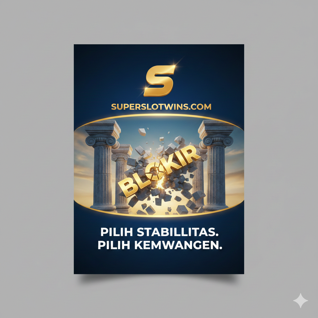 Gambar rangkuman yang memvisualisasikan tema 'stabilitas dan kemenangan'. Tampilkan logo Superslotwins yang berdiri kokoh di atas fondasi atau pilar yang kuat, sementara di latar belakang terlihat retakan atau ikon 'blokir' yang pecah, melambangkan solusi permanen terhadap masalah link V88. Di bagian bawah, sisipkan pesan kunci 'PILIH STABILITAS. PILIH KEMENANGAN.' dengan font yang tegas. Gunakan warna biru/emas untuk memberikan kesan kepercayaan dan keandalan, dengan fokus pada masa depan bermain yang bebas hambatan dan menguntungkan di Superslotwins.com.