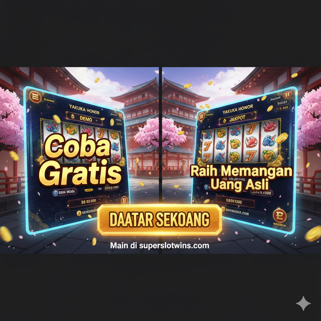 Gambar rangkuman atau ajakan bertindak (Call to Action - CTA). Tampilkan perpaduan antara Demo Mode dan Real Money Play. Sisi kiri menampilkan layar demo dengan tulisan 'Coba Gratis' dan sisi kanan menampilkan tampilan gulungan yang menunjukkan jackpot atau kemenangan besar dengan tulisan 'Raih Kemenangan Uang Asli'. Di tengah, gunakan tombol ajakan bertindak virtual yang besar dengan teks 'Daftar Sekarang' atau 'Main di superslotwins.com'. Latar belakang harus menggunakan background game yang ikonik, tetapi lebih terang untuk menonjolkan tombol CTA. Gaya visual harus memotivasi pemain untuk segera bertindak.